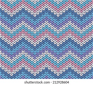 Fresh Ethnic Winter Knitted Abstract Zigzag Geometric Pattern in Blue, White, Pink and Violet