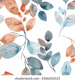 Fresh Eucalyptus Leaf Watercolor Abstract Scandinavian Design Seamless Pattern Wallpaper Curtain Bedding Background Upholstery Gift Wrapping Paper Vector