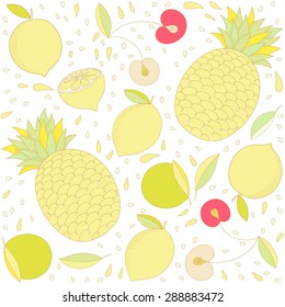 Fresh exotic fruits background. Vector seamless pattern.