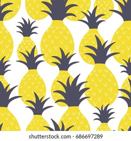 Fresh exotic fruits, hand drawn overlapping background. Colorful wallpaper vector. Seamless pattern with pineapples, icons set. Decorative illustration, good for printing