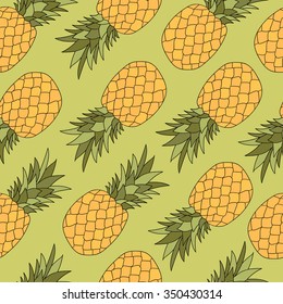 Fresh exotic fruits icon hand drawn background. Colorful wallpaper vector. Seamless pattern with pineapples set. Decorative illustration, good for printing