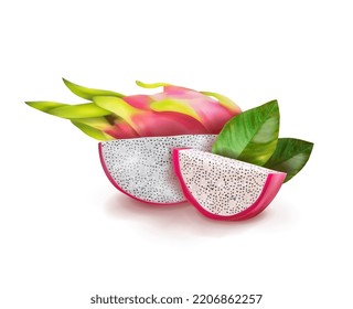 Fresh, exotic pitahaya fruit. Vector illustration.