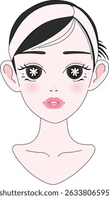 Fresh Face Girl – Kawaii Illustration with Sparkling Eyes and Blush