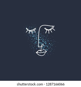 Fresh face water drops woman portrait art. Stylish unusial print for clothes, textile and other. Good for web and apps. Stylized line art llustration, EPS