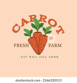 Fresh farm carrot artwork for t shirt print. Carrot vintage t-shirt design. Fresh carrot club. Carrot poster and other uses