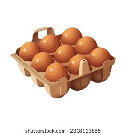 Fresh farm eggs in a container icon isolated