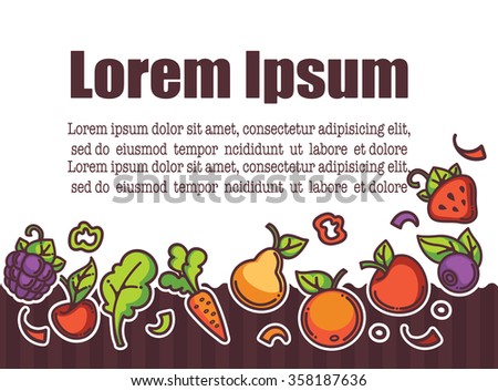 fresh farm fruit background in doodle, linear style