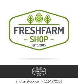 Fresh Farm Shop Logo Set Color Line Style Isolated On Background For Healthy Food Market, Farming Product, Organic Company, Vegan Cafe, Eco Store, Nature Firm, Garden. Vector 10 Eps