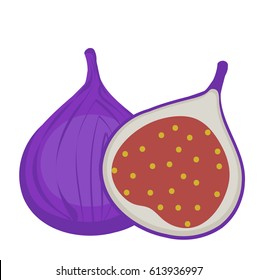 Fresh figs icon, flat, cartoon style.Isolated on white background. Vector illustration, clip-art
