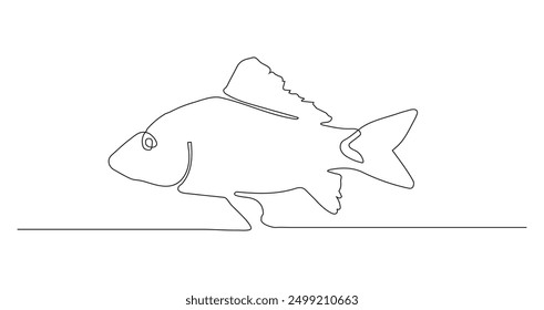 Pescado fresco en estilo de dibujo de arte de línea continua aislado sobre fondo blanco. Ilustración vectorial de concepto de comida fresca.