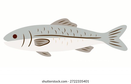 Peixe fresco em estilo de ilustração plana para temas de nutrição e alimentos ricos em proteínas. Ideal para menus de frutos do mar, visuais de dieta e conteúdo alimentar saudável.