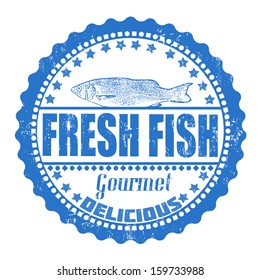 Fresh fish grunge rubber stamp on white, vector illustration