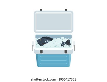 Fresh fish in icebox. Simple flat illustration