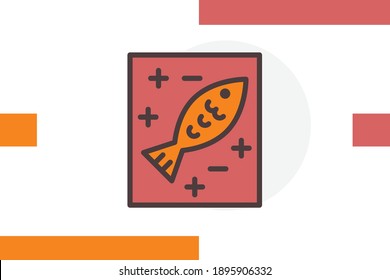 Fresh fish icon filled line color concept related market, store and shop business elements.