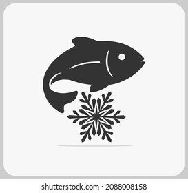 Vector de icono de pescado fresco, icono de congelación de peces sobre fondo blanco