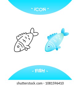 Fresh fish icons in different style - black line stroke and colored versions. Vector symbols, pictograms for web, mobile app, logo, infographics, visualizations, promotion, ad
