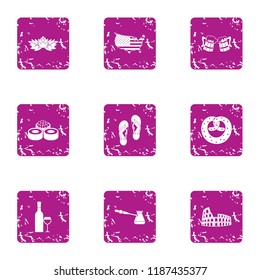 Fresh fish icons set. Grunge set of 9 fresh fish vector icons for web isolated on white background