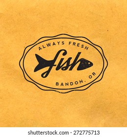 fresh fish label with grunge texture on old paper background