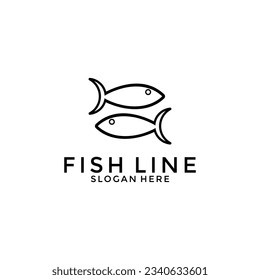Vector de icono de línea de pescado fresco, plantilla de logotipo de pescado