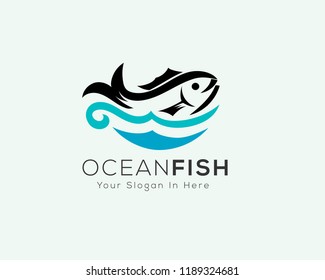 Fresh Fish Logo With Wave Water