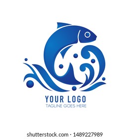 Fresh fish logo with wave water - Vector 