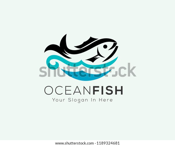 Logo De Pescado Fresco Con Agua De Olas