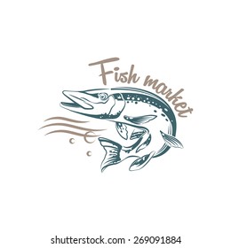 Fresh fish market vector label, logo for your design