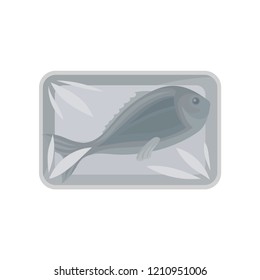 Fresh fish packaging, food plastic tray container vector Illustration on a white background