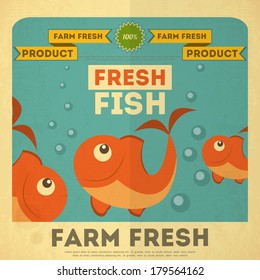 Fresh Fish Poster. Retro Placard. Vector Illustration.