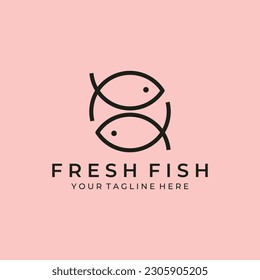 fresh fish simple line art logo icon vector symbol illustration design