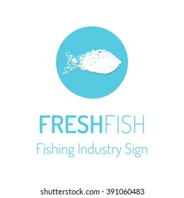 Fresh fish vector logo. Hand drawn round badge with grungy sea fish