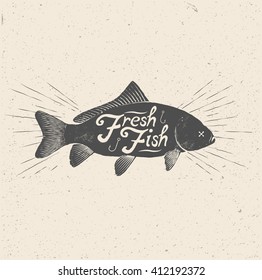 Fresh Fish. Vintage styled vector illustration of the fish. 