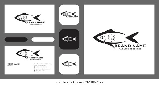 Fresh fish with water wave logo. fish logo with business card template