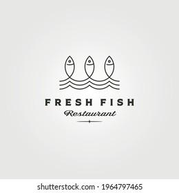 fresh fish and wave line logo vector symbol minimalist illustration design