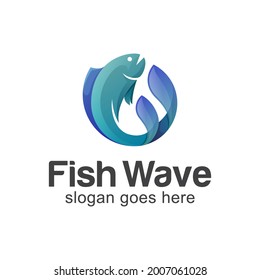 fresh fish wave in ocean or seal logo design for seafood, fisherman, fish shop logo