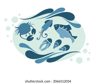 Fresh fish with wave water logo