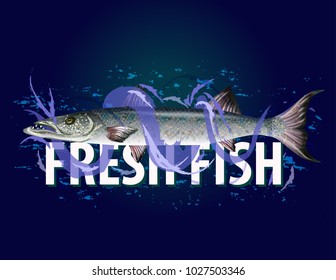 Fresh fish  with waves for banners. Vector illustration.