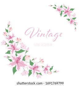 Fresh flat style circle flowers wreath floral wallpaper template background bouquet. Botanical flower and leaf branch for printing, greeting wedding anniversary. Vector invitation card concept. EPS 10