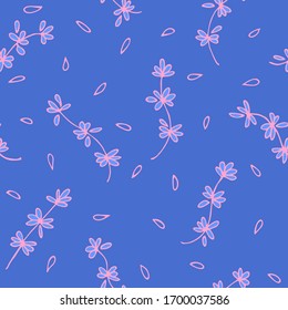 Fresh Floral Seamless Pattern Background Wallpaper. Pattern with flower and leaf. Combination colors of pink, and blue. Spring Pattern. 