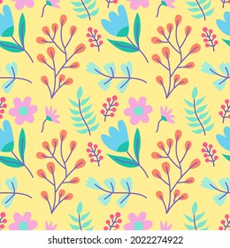 flor fresca y hojas fondo vectorial sin fisuras