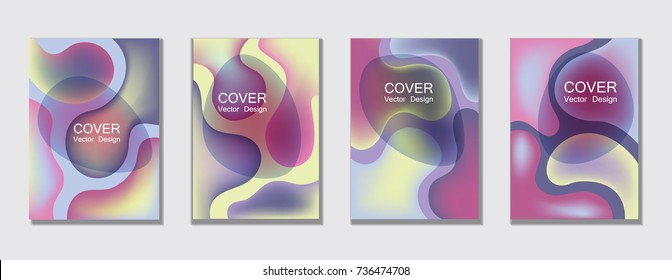Fresh fluid color covers set trendy vector design for business brochure, booklet, flyer. Colorful bubble shapes composition with gradients. Brochure cover design future geometric A4 templates.