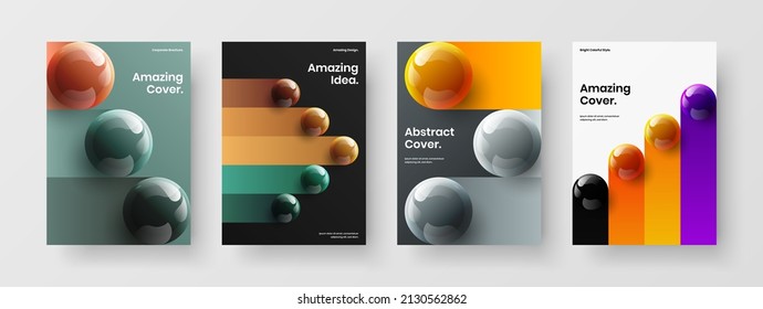 Fresh flyer A4 design vector layout collection. Modern 3D balls cover concept bundle.