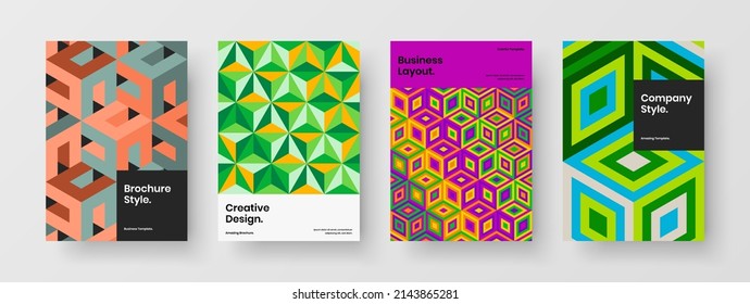Fresh flyer A4 design vector layout collection. Multicolored mosaic pattern presentation illustration composition.