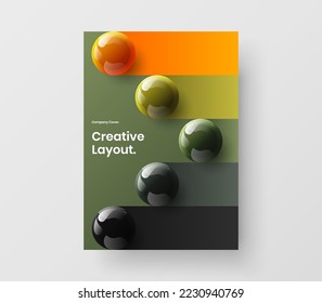 Fresh flyer design vector layout. Clean realistic spheres book cover illustration.