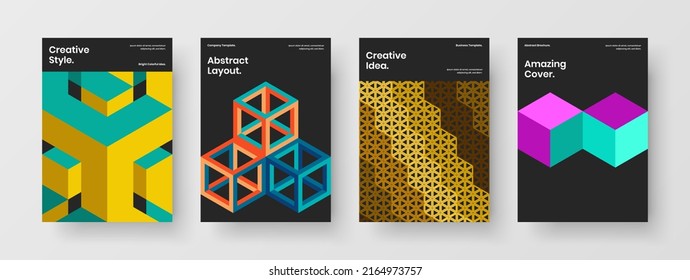 Fresh flyer vector design illustration set. Bright mosaic shapes presentation concept composition.