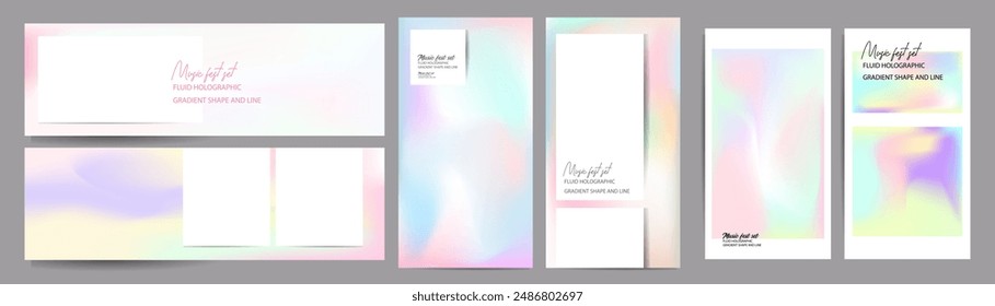 Fresh Foil Set Sichere holografische Aufkleber. Original-Qualitäts-irisierende Etiketten, verifizierte Produktabzeichen und amtliche Siegel mit Holofolien-Gradienten-Vektorgrafik-Set