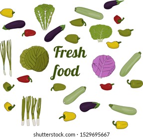 Fresh food. Background a lot of  vegetables vector illustration.
