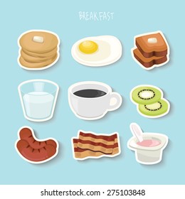 fresh food and drinks flat icons background