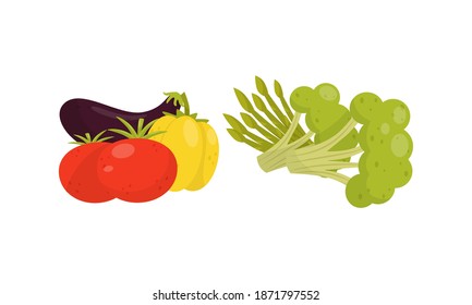 Fresh Food for Fitness Dieting and Balanced Nutrition Vector Set