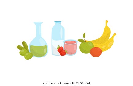 Fresh Food for Fitness Dieting and Balanced Nutrition Vector Set